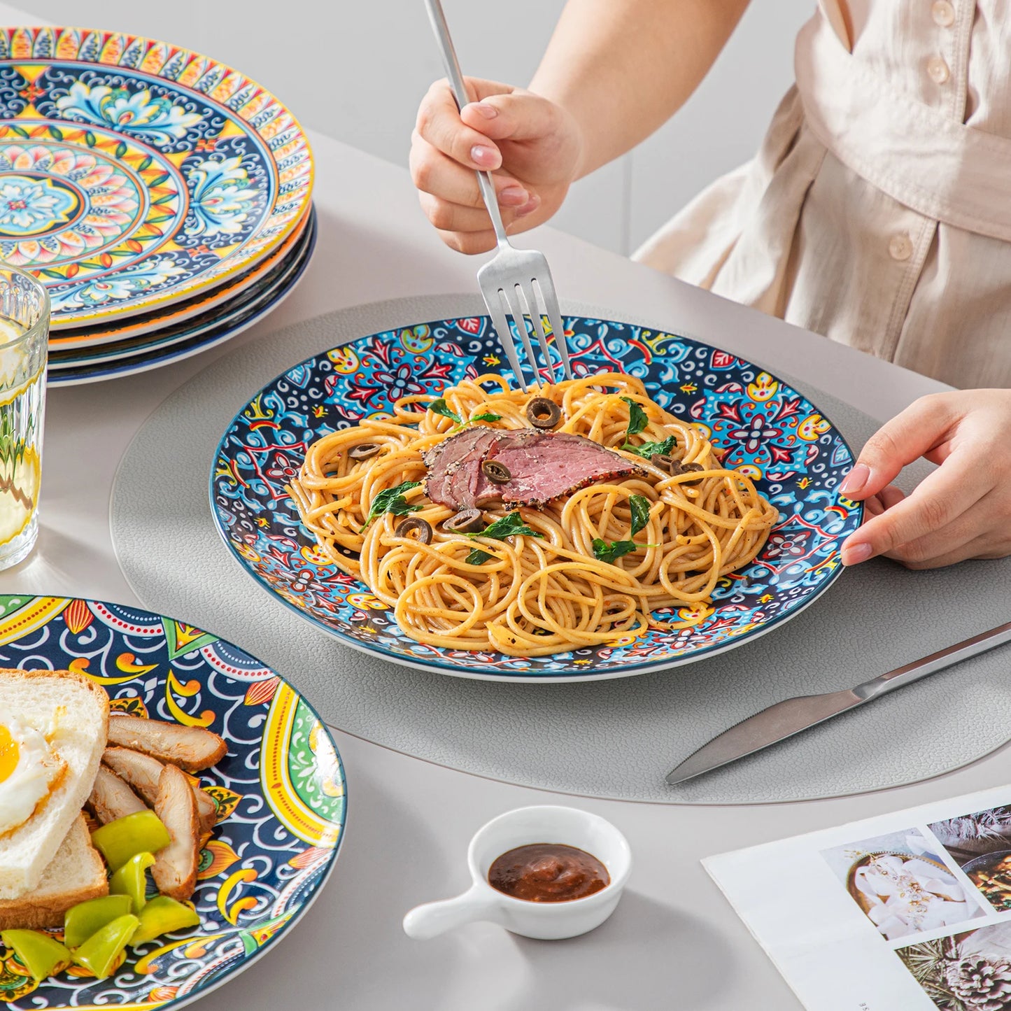 Vancasso 6-24dílná sada keramického nádobí, kameninové nádobí v bohémském stylu s talířem na večeři/dezert/miskou na cereálie/těstoviny pro 6 osob