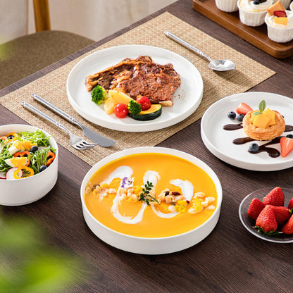 Sady jídelních talířů MALACASA 12/16/18/24 kusů s černým okrajem, poloviční stojící hrana, 4/6 kusů, talíř/dezert/polévka/miska 