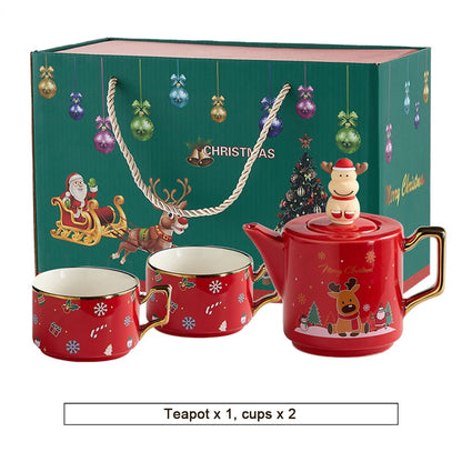 Červený Santa Claus Sněhulák Los Konvice na čaj Šálek Vánoční Keramika Sady Čajového Nádobí Kávové Šálky Podšálky Stohovatelné Vánoční Dárkové Keramika Hrnky 