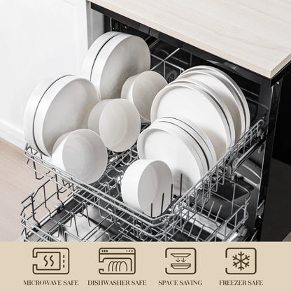 Sady jídelních talířů MALACASA 12/16/18/24 kusů s černým okrajem, poloviční stojící hrana, 4/6 kusů, talíř/dezert/polévka/miska 