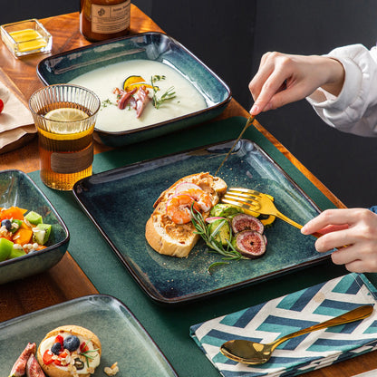 Sada kuchyňského nádobí Vancasso Stern, 16dílná, keramická, pro 4 osoby, zelená, čtvercová, s glazurou v peci 