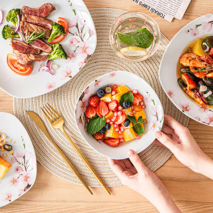 Sada 48 porcelánových keramických talířů VEWEET ANNIE s miskou, dezertním talířem, polévkovým talířem a večeří pro 12 osob 