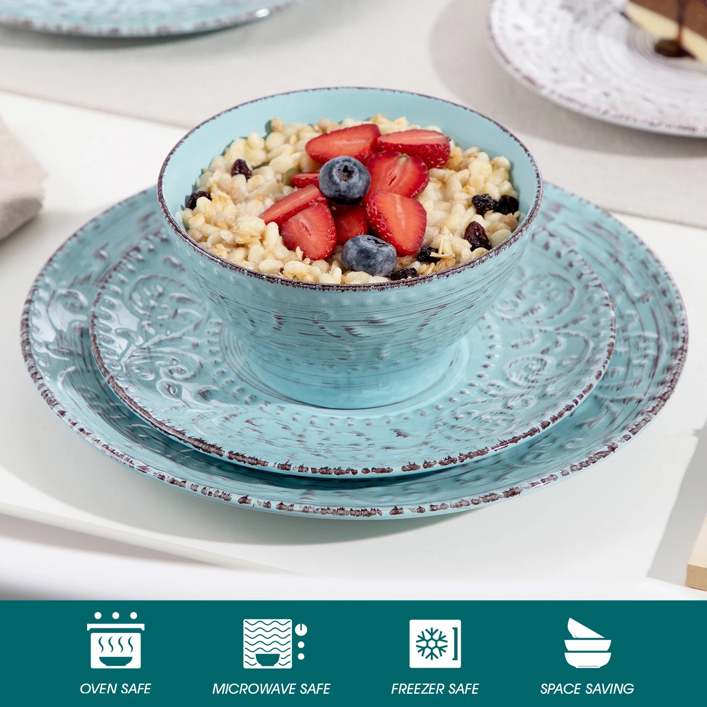 vancasso 16/32/48 Ceremic Plates Jídelní sada Kameninové nádobí s jídelním talířem, dezertním talířem, miskou, hrnkem pro 12 osob 