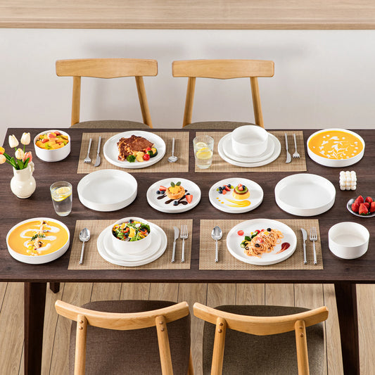 Sady jídelních talířů MALACASA 12/16/18/24 kusů s černým okrajem, poloviční stojící hrana, 4/6 kusů, talíř/dezert/polévka/miska 