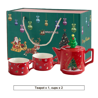 Červený Santa Claus Sněhulák Los Konvice na čaj Šálek Vánoční Keramika Sady Čajového Nádobí Kávové Šálky Podšálky Stohovatelné Vánoční Dárkové Keramika Hrnky 