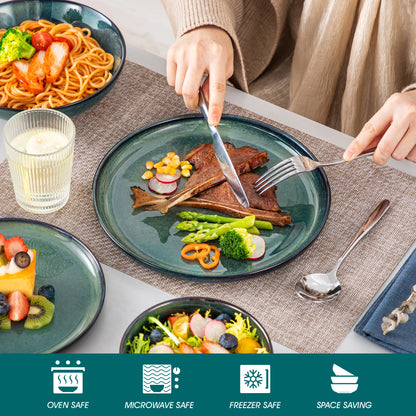 Sada nádobí Vancasso 24dílná sada z kameniny s měnící se glazurou, zelená, Klin, 6dílná, talíř/dezertní talíř/polévkový talíř/miska 