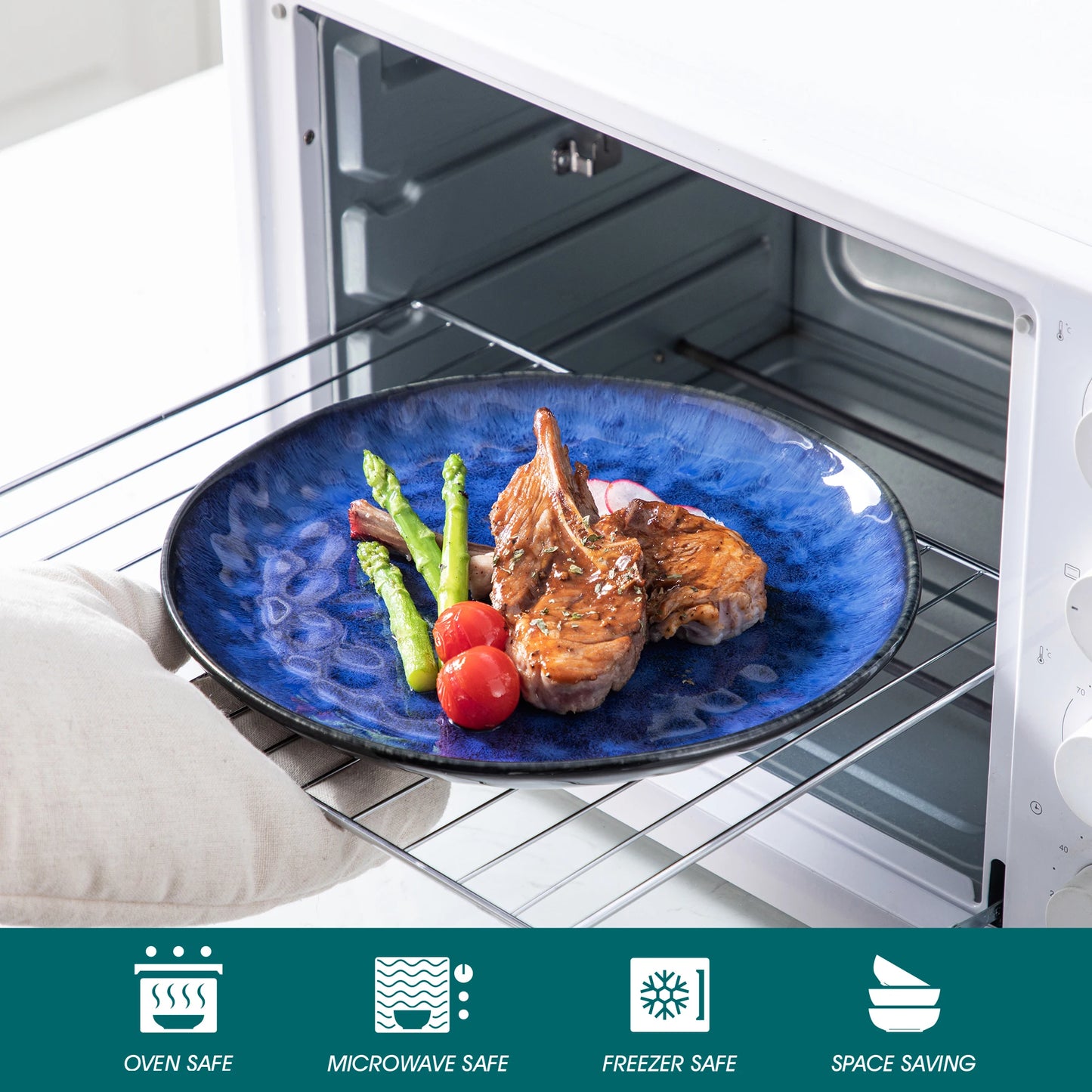 Jídelní sada VANCASSO 16/32/48 dílů v hvězdicově modré barvě, sada nádobí s glazurou Kiln Change Glaze s talířem, dezertním talířem, miskou a hrnkem