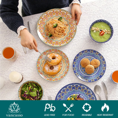 Sada porcelánového nádobí Vancasso 16/32/48 dílů, ceremoniální talíře, bohémský vzor mandaly s talířem, dezertním talířem, miskou a hrnkem 