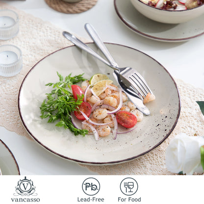 Sada nádobí Vancasso z keramické béžové keramiky, 16/32/48 dílů, s talířem, dezertním talířem, miskou o objemu 800 ml a hrnkem 