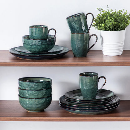 16/32dílná jídelní sada vancasso v hvězdně zelené barvě, sada nádobí s glazurou Kiln Change Glaze s talířem, dezertním talířem, miskou a hrnkem 