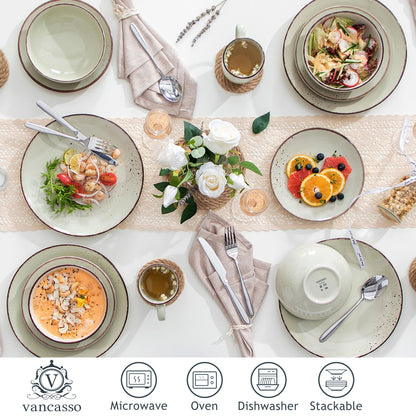 Sada nádobí Vancasso z keramické béžové keramiky, 16/32/48 dílů, s talířem, dezertním talířem, miskou o objemu 800 ml a hrnkem 