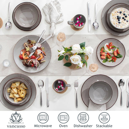 Sada nádobí z keramické keramiky, 16/32 kusů, šedá, Vancasso, s talířem/dezertním talířem/miskou o objemu 800 ml/hrnkem