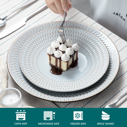 Sada nádobí z béžové reliéfní kameniny, 16/32 kusů, vancasso, se 4 talíři na večeři/dezert/miskou na polévku/hrnky, pro 4./8./12. 