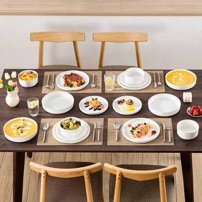 Sady jídelních talířů MALACASA 12/16/18/24 kusů s černým okrajem, poloviční stojící hrana, 4/6 kusů, talíř/dezert/polévka/miska 