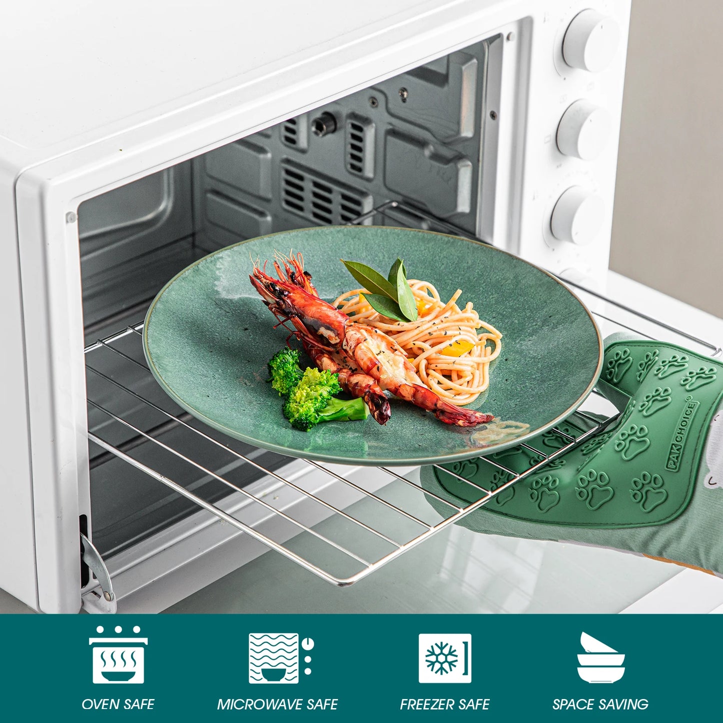 Sada nádobí Vancasso z reliéfní kameniny, 16/32 dílů, zelená, se 4 talíři na večeři/dezert/miskou na polévku/hrnky, pro 4./8./12.