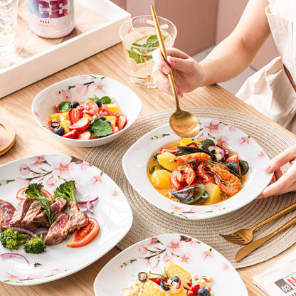 Sada 48 porcelánových keramických talířů VEWEET ANNIE s miskou, dezertním talířem, polévkovým talířem a večeří pro 12 osob 