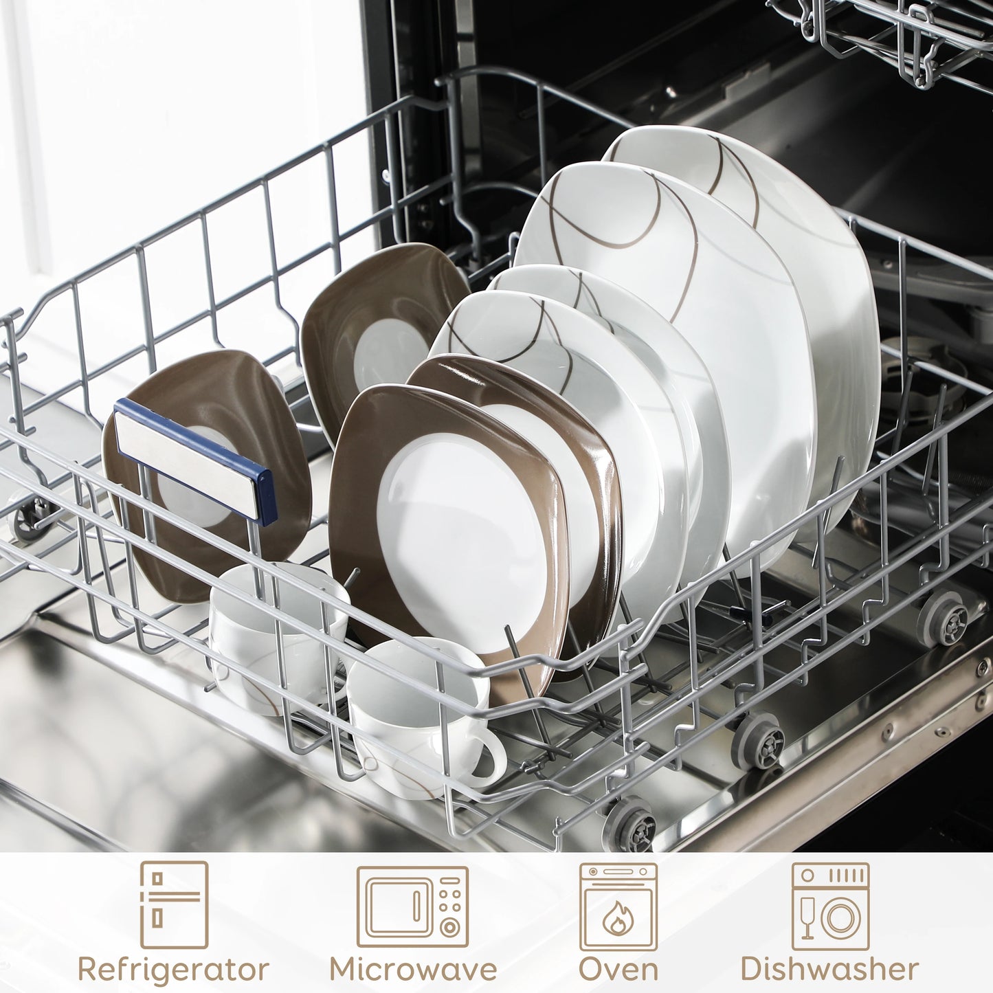 VEWEET 30dílná sada porcelánových keramických kuchyňských talířů s 6 ks dezertních talířů/polévkových talířů/jídelních talířů/šálků/podšálků 