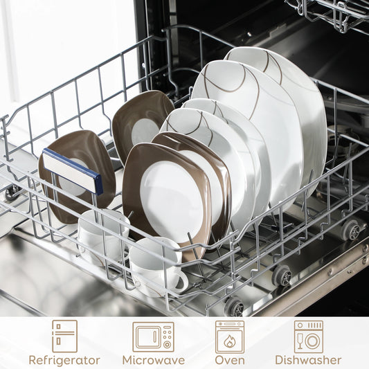 VEWEET 30dílná sada porcelánových keramických kuchyňských talířů s 6 ks dezertních talířů/polévkových talířů/jídelních talířů/šálků/podšálků 