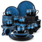 Jídelní sada VANCASSO 16/32/48 dílů v hvězdicově modré barvě, sada nádobí s glazurou Kiln Change Glaze s talířem, dezertním talířem, miskou a hrnkem 