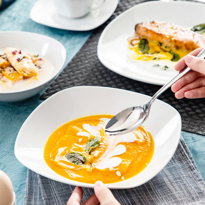 Sada 50 kusů bílého keramického nádobí MALACASA s 6 šálky, podšálky, hrnky, kalíšky na vejce, miskami, dezertními a polévkovými talíři 