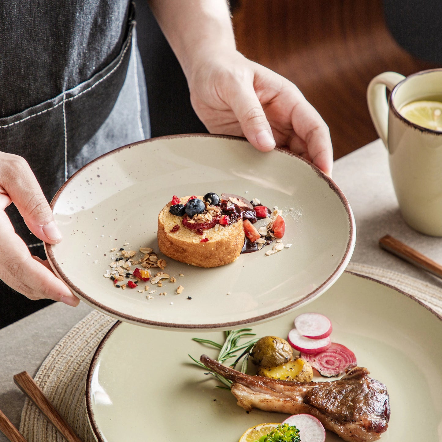Sada keramického nádobí Vancasso Navia-LH, 16/32/48 dílů, s talířem na jídlo, dezertním talířem, miskou o objemu 800 ml a hrnkem 
