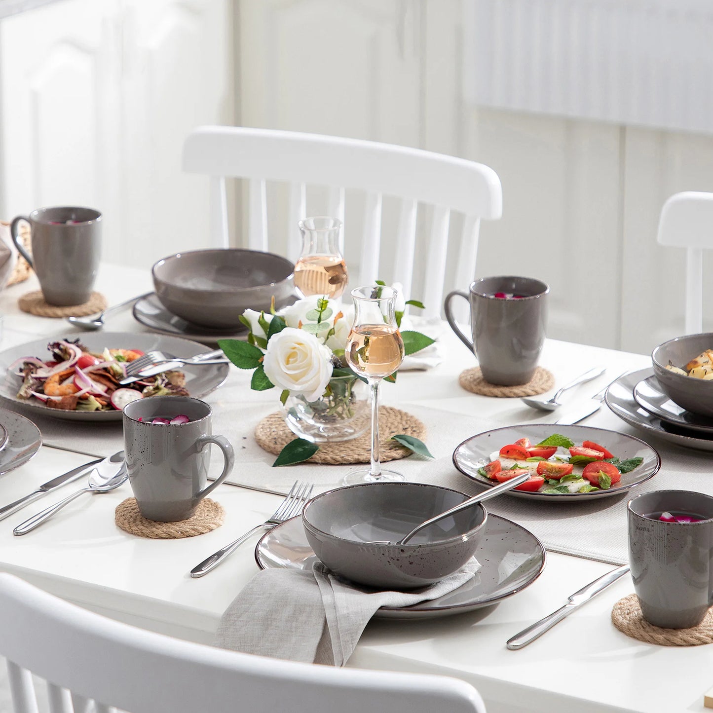 Sada nádobí z keramické keramiky, 16/32 kusů, šedá, Vancasso, s talířem/dezertním talířem/miskou o objemu 800 ml/hrnkem