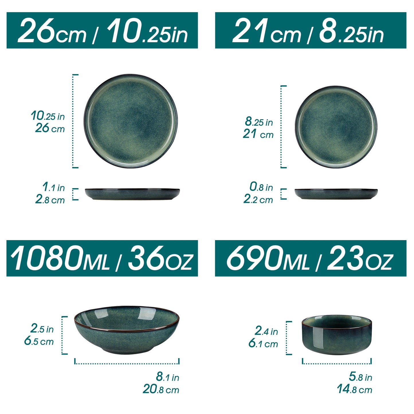 Sada nádobí Vancasso 24dílná sada z kameniny s měnící se glazurou, zelená, Klin, 6dílná, talíř/dezertní talíř/polévkový talíř/miska 