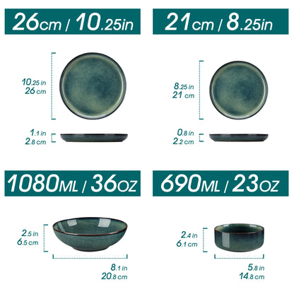 Sada nádobí Vancasso 24dílná sada z kameniny s měnící se glazurou, zelená, Klin, 6dílná, talíř/dezertní talíř/polévkový talíř/miska 