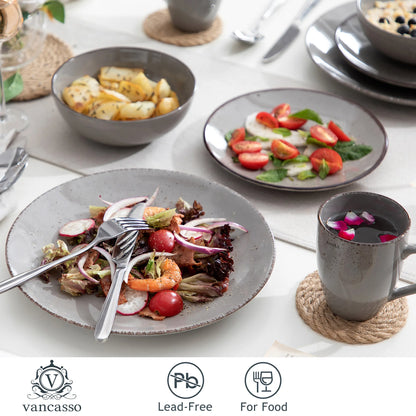 Sada nádobí z keramické keramiky, 16/32 kusů, šedá, Vancasso, s talířem/dezertním talířem/miskou o objemu 800 ml/hrnkem