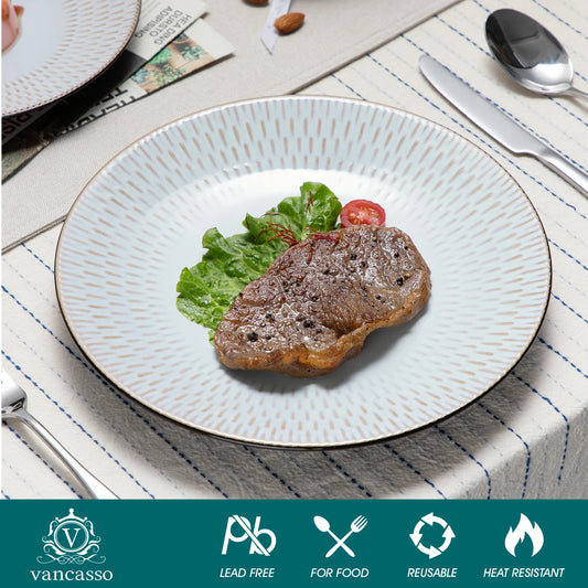 Sada nádobí z béžové reliéfní kameniny, 16/32 kusů, vancasso, se 4 talíři na večeři/dezert/miskou na polévku/hrnky, pro 4./8./12. 