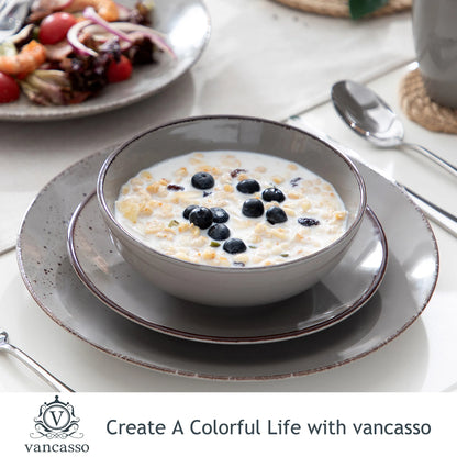 Sada nádobí z keramické keramiky, 16/32 kusů, šedá, Vancasso, s talířem/dezertním talířem/miskou o objemu 800 ml/hrnkem
