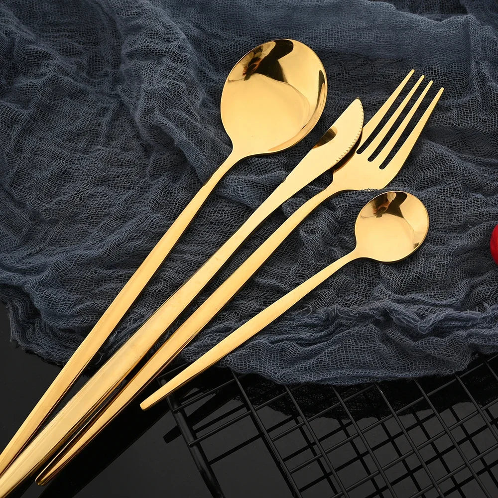 24dílná sada stříbrných příborů z nerezové oceli, nůž, vidlička, lžíce, nádobí, zrcadlo, sada nádobí, svatební, narozeninové, stříbrné příbory 