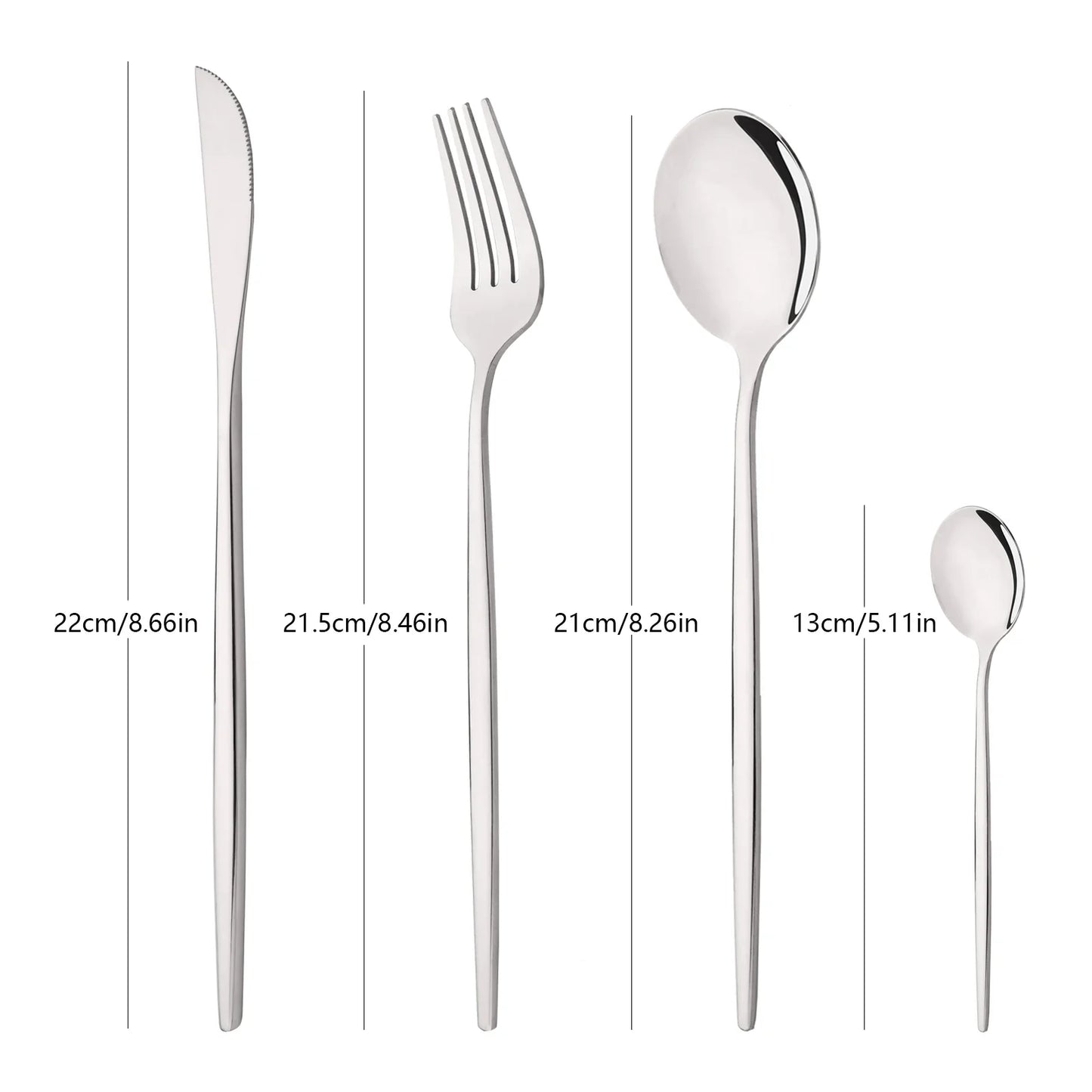 24dílná sada stříbrných příborů z nerezové oceli, nůž, vidlička, lžíce, nádobí, zrcadlo, sada nádobí, svatební, narozeninové, stříbrné příbory 