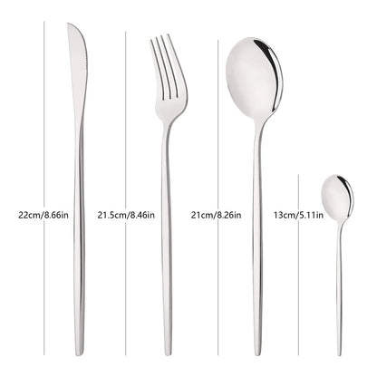 24dílná sada stříbrných příborů z nerezové oceli, nůž, vidlička, lžíce, nádobí, zrcadlo, sada nádobí, svatební, narozeninové, stříbrné příbory 