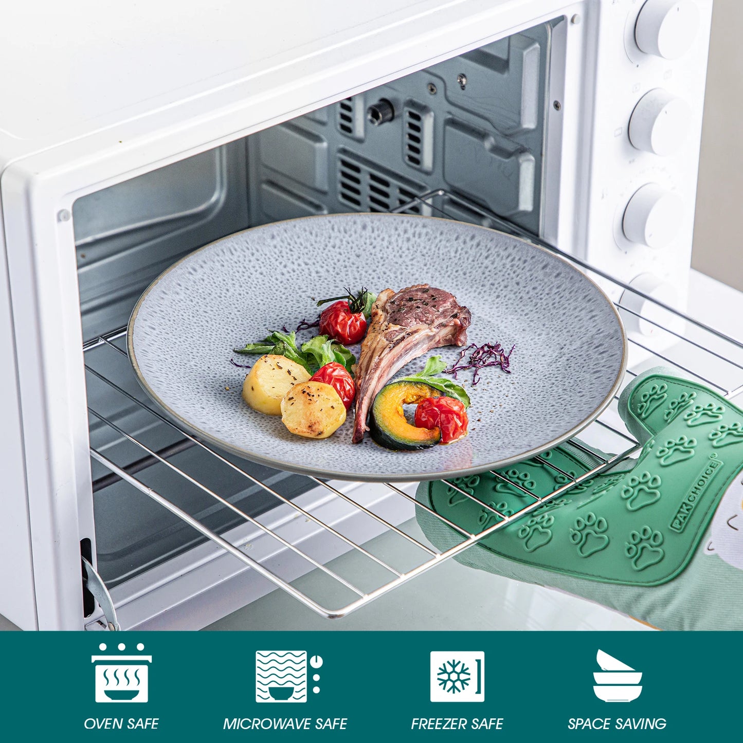 Sada nádobí z reliéfní kameniny Vancasso, 16/32 dílů, se 4 talíři na večeři/dezert/miskami na polévku/hrnky pro 4/8/12 osob 