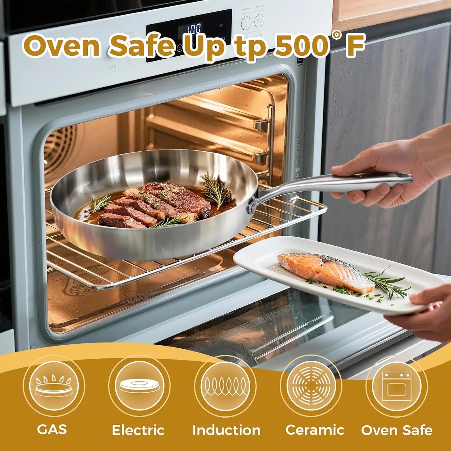 Pánev z nerezové oceli 304, nepřilnavá pánev, smažený steak, nepotažený kuchyňský hrnec pro plynový sporák a indukční vařič 