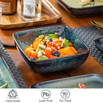 Sada kuchyňského nádobí Vancasso Stern, 16dílná, keramická, pro 4 osoby, zelená, čtvercová, s glazurou v peci 