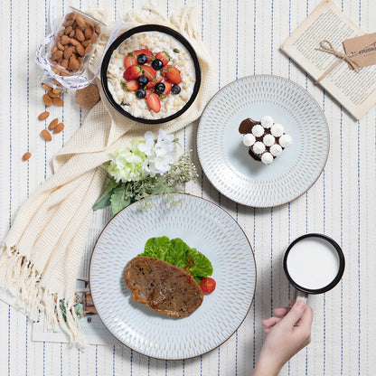 Sada nádobí z béžové reliéfní kameniny, 16/32 kusů, vancasso, se 4 talíři na večeři/dezert/miskou na polévku/hrnky, pro 4./8./12. 