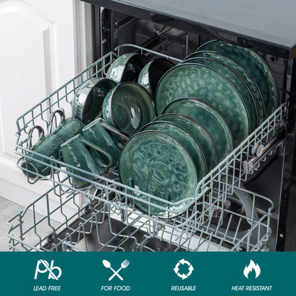 16/32dílná jídelní sada vancasso v hvězdně zelené barvě, sada nádobí s glazurou Kiln Change Glaze s talířem, dezertním talířem, miskou a hrnkem 