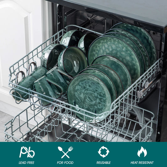 16/32dílná jídelní sada vancasso v hvězdně zelené barvě, sada nádobí s glazurou Kiln Change Glaze s talířem, dezertním talířem, miskou a hrnkem 