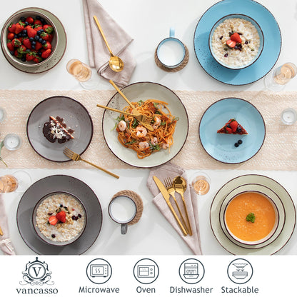 Sada keramického nádobí Vancasso Navia-LH, 16/32/48 dílů, s talířem na jídlo, dezertním talířem, miskou o objemu 800 ml a hrnkem 